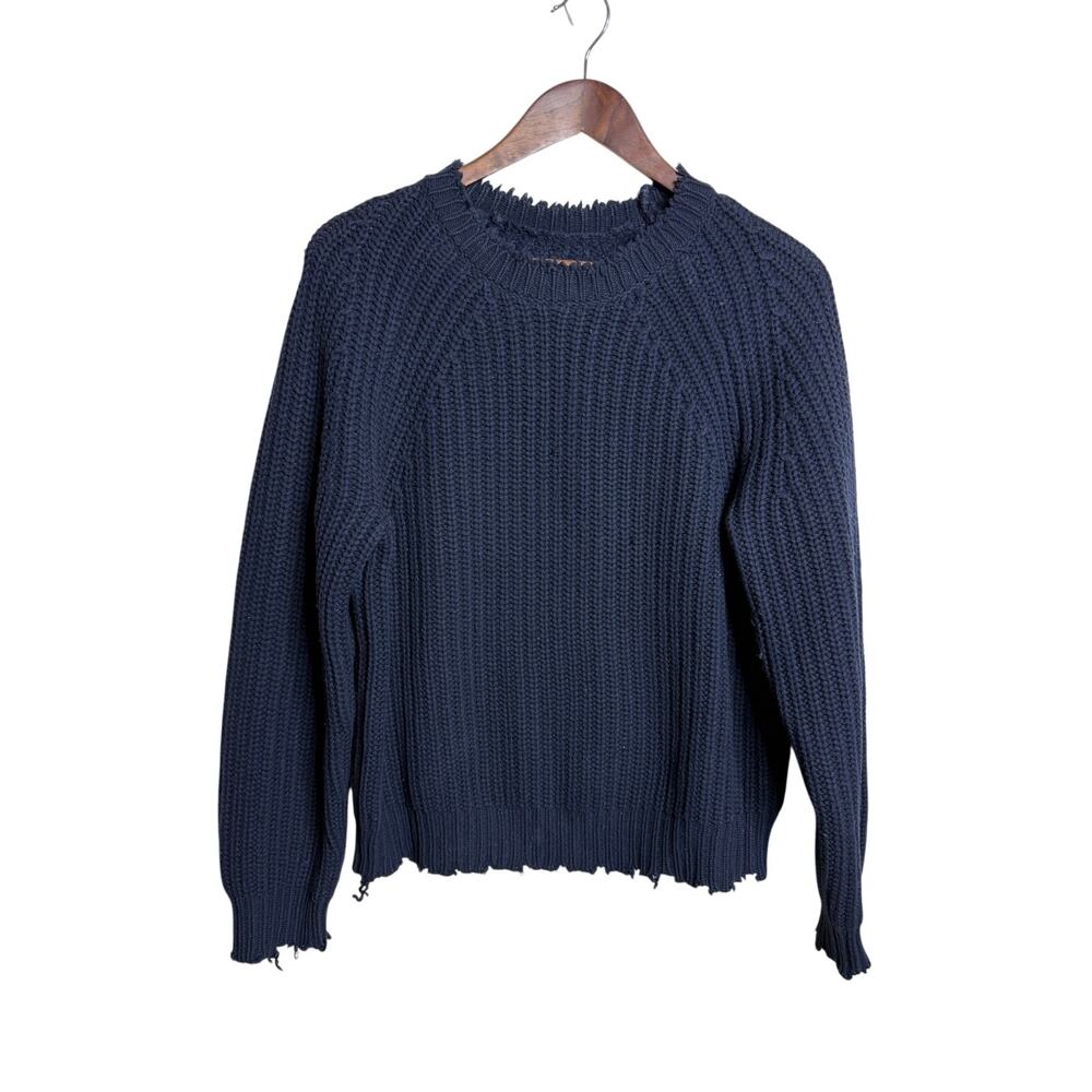 Zadig & Voltaire Wool Cashmere Distressed Chunky Knit Swearer Womans L Navy